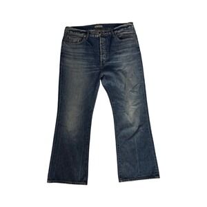 Hey Gang Women 31 Flare Jeans Medium Wash Denim Made in USA Button Fly High Rise